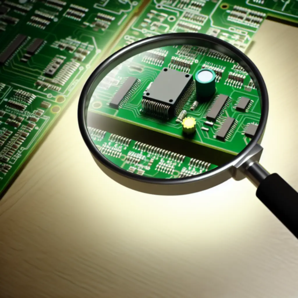 Obwód elektroniczny pod szkłem powiększającym