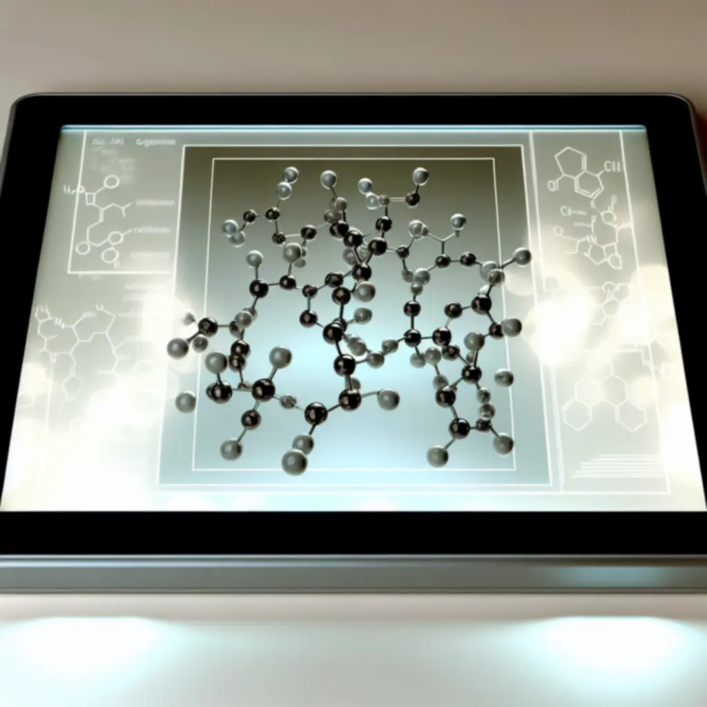 Futurystyczny tablet cyfrowy ze strukturami molekularnymi