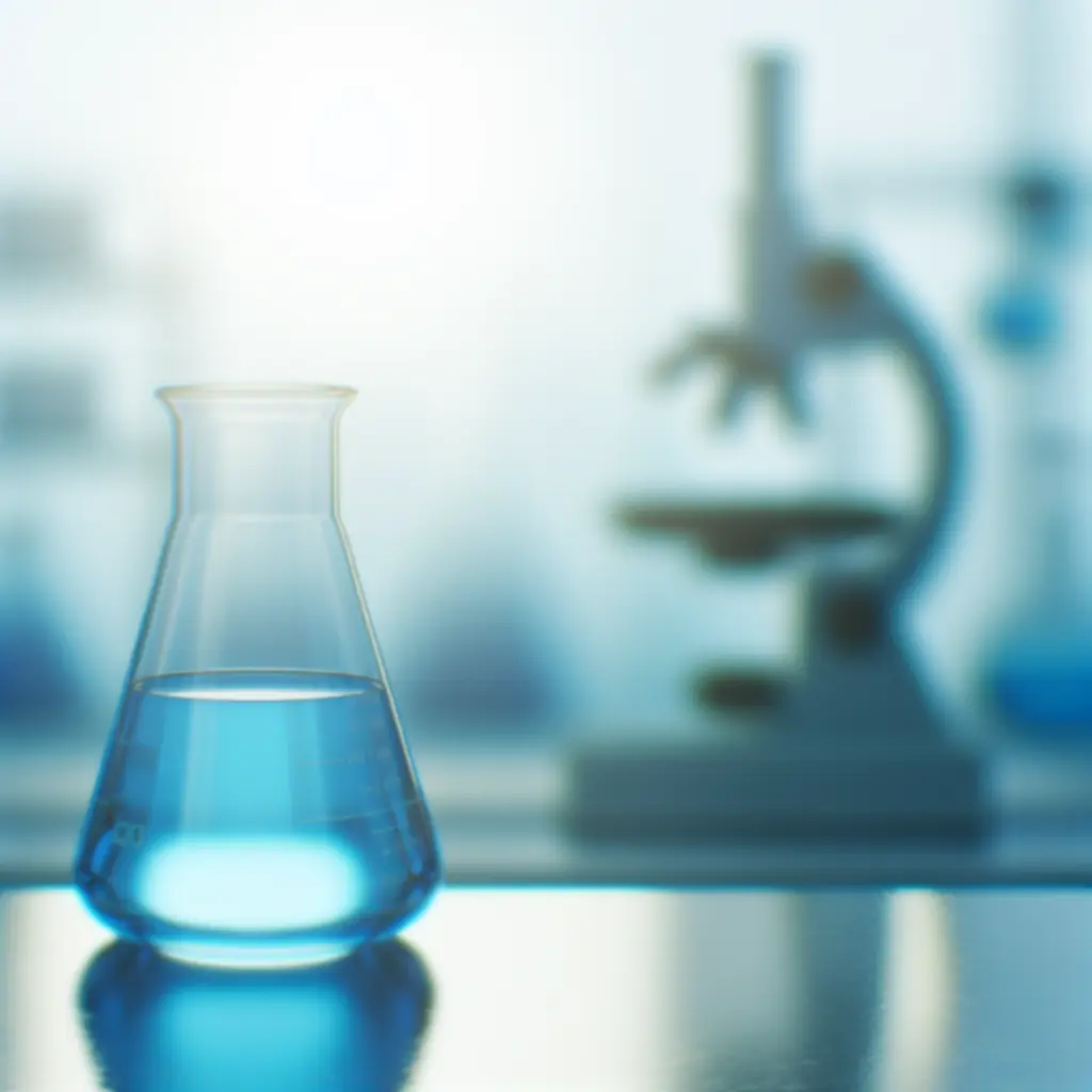 Zlewka ze szkła z niebieskim płynem