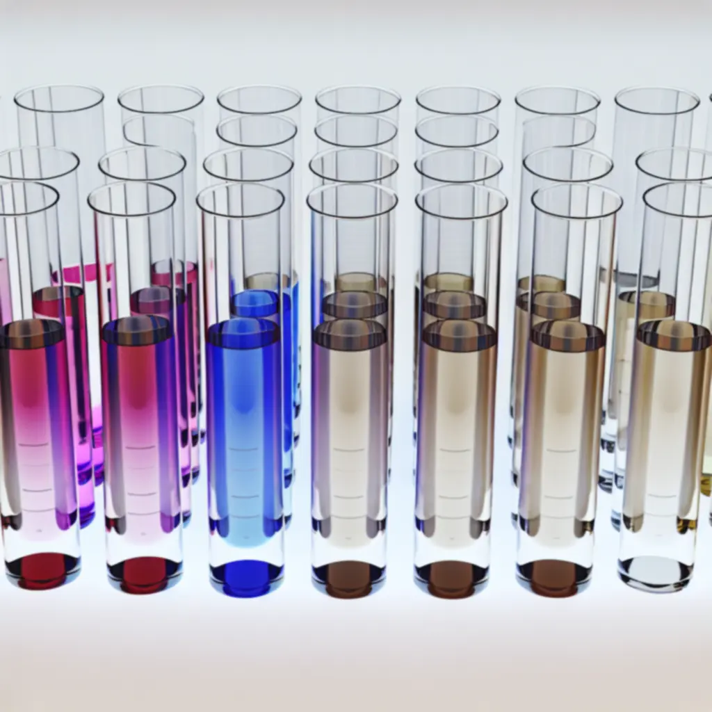 Cylindry miarowe z czystymi kolorowymi cieczami