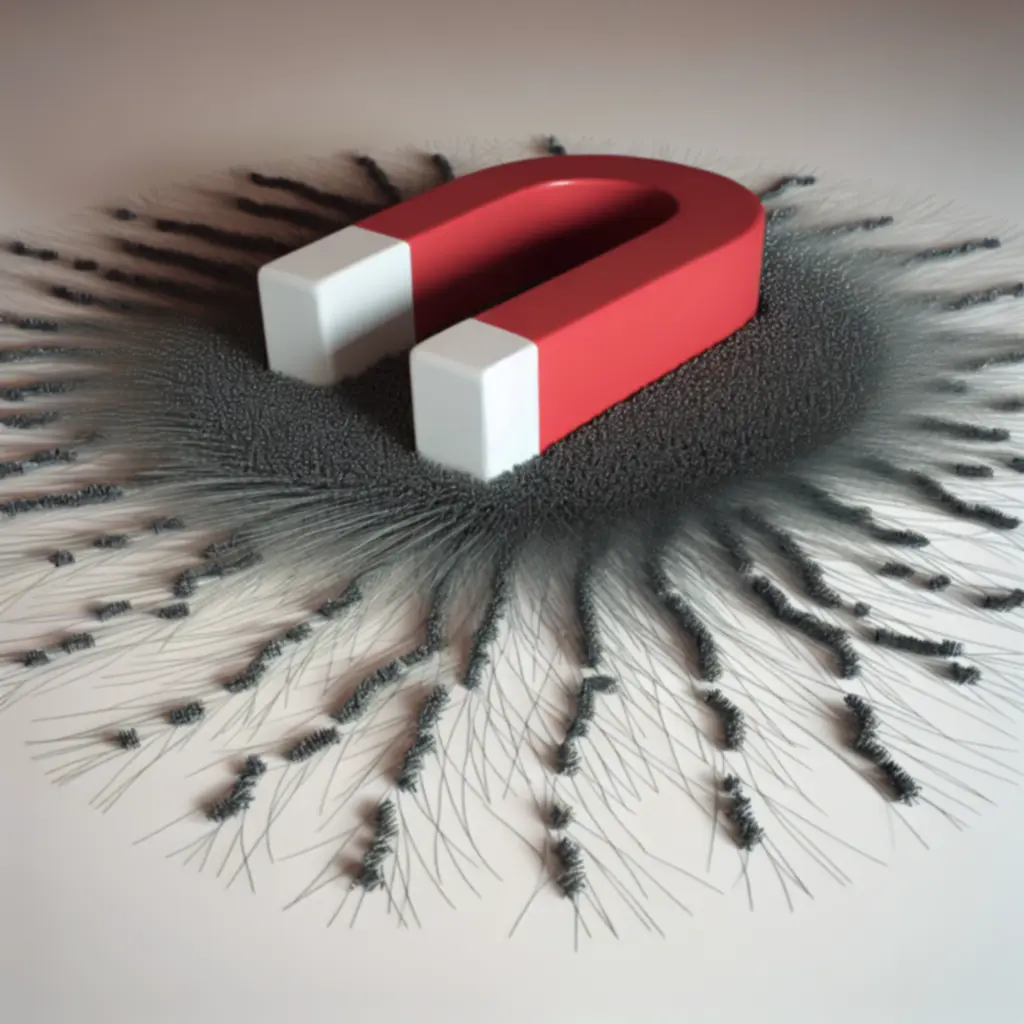 Opiłki żelaza wokół magnesu