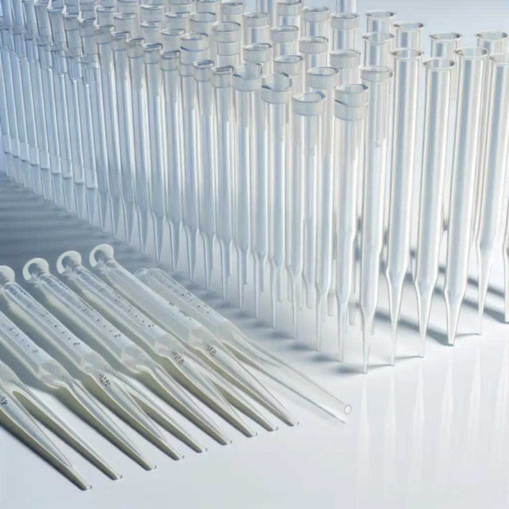 Laboratoryjne pipety ułożone w porządku