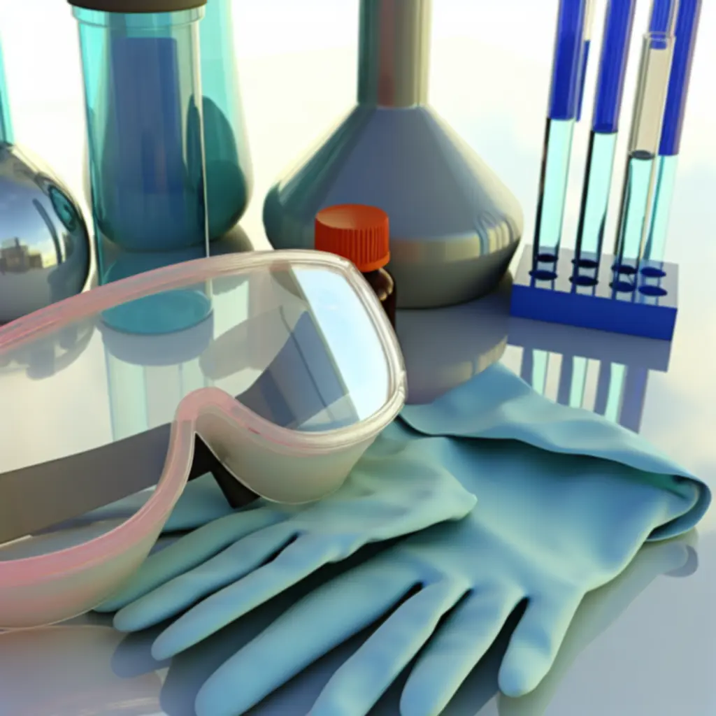Okulary ochronne, rękawice i sprzęt laboratoryjny